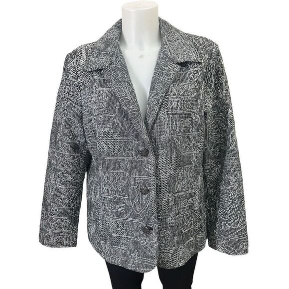 Chico's Black Metallic Shimmer BlazerJacket Wool Blend Notched Collar Sz 2 Large - Picture 1 of 9